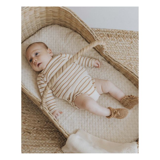 Pull Coton Bio Rayé Col Boutoné | Camel