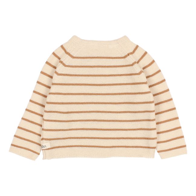 Pull Coton Bio Rayé Col Boutoné | Camel