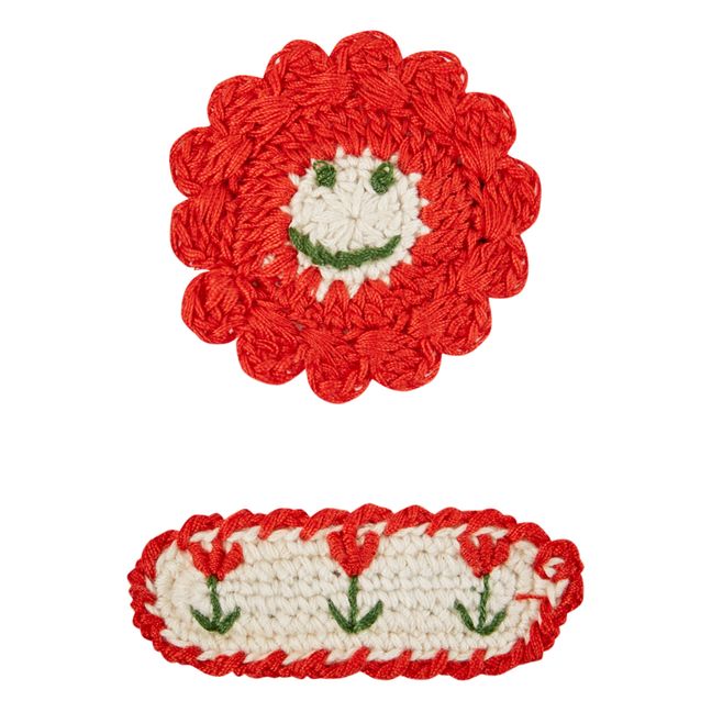 Set 2 Barrettes Crochet Fait Main | Rojo