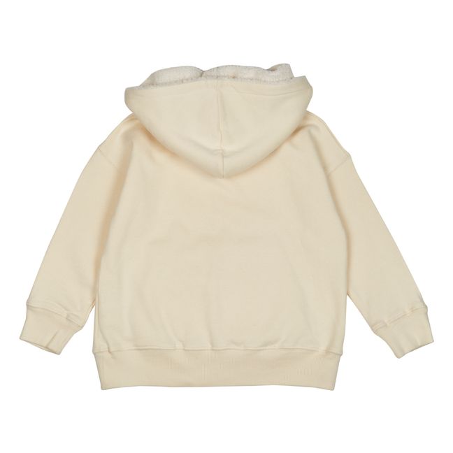 Organic Cotton Hooded Fur Sweatshirt | Ecru