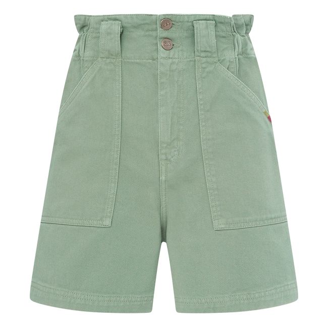 Organic Cotton Denim Paper Bag Shorts | Pistachio green