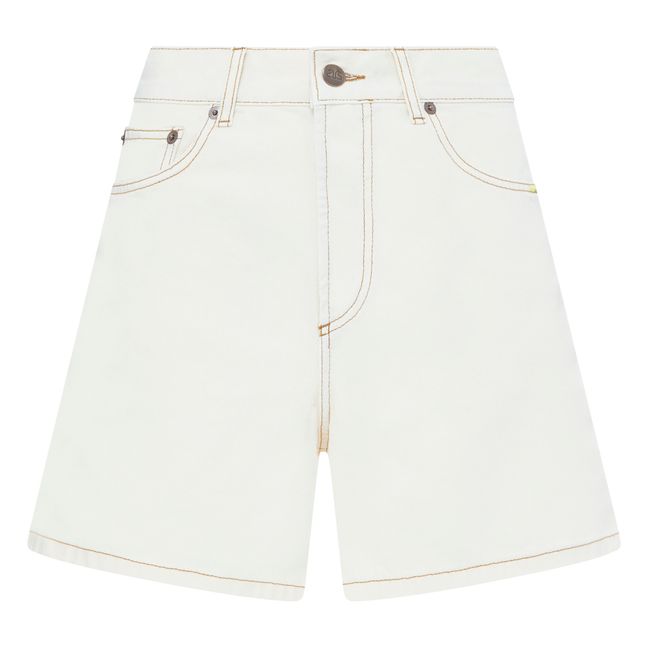 Short en Jean Taille Haute en Coton Bio | Blanc cassé