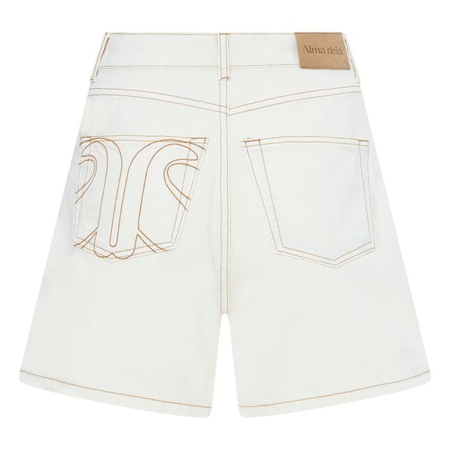 Pantalones cortos vaqueros de algodón orgánico y tiro alto | Blanco Roto