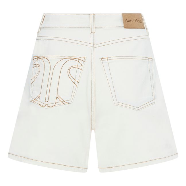 Short en Jean Taille Haute en Coton Bio | Blanc cassé