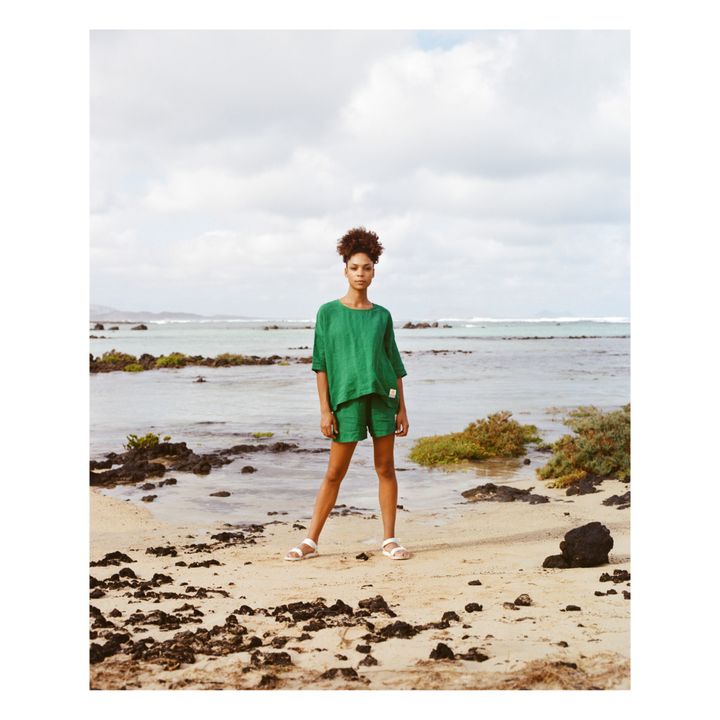 Top, modello: Basic, in lino | Verde- Immagine del prodotto n°1