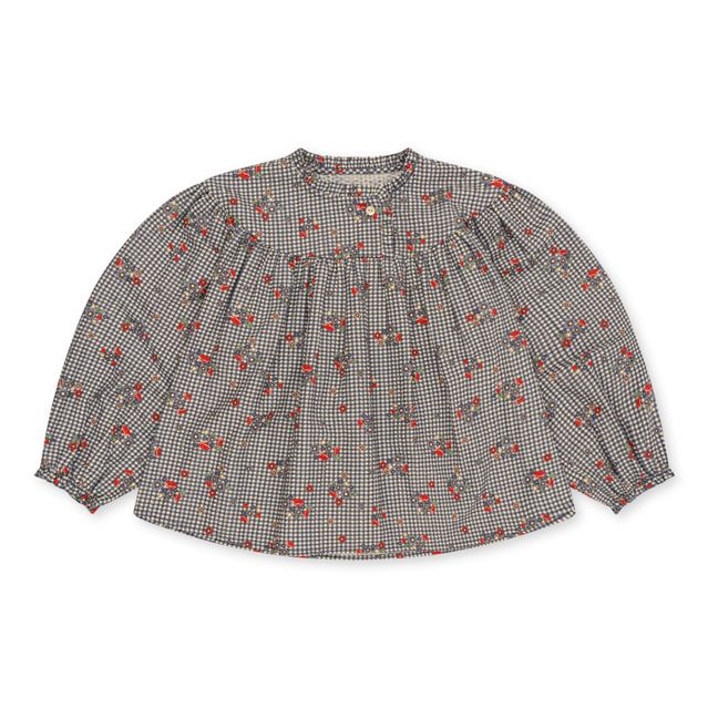 Blouse Coton Bio Carreaux Florale Bibi | Bleu