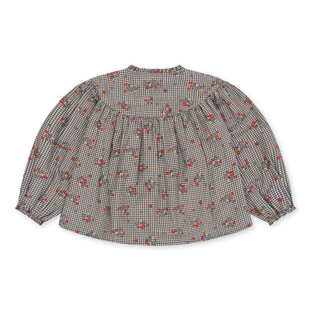 Blouse Coton Bio Carreaux Florale Bibi | Bleu
