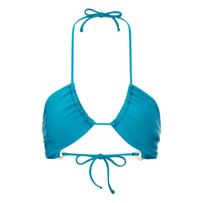 Maillot de bain Triangle Froncé à Nouer | Bleu Vert