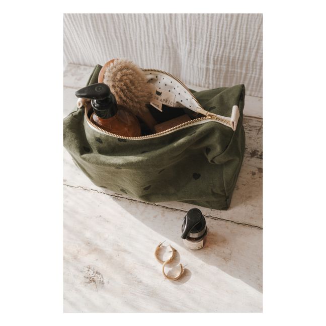 Trousse da bagno, modello: Vic, motivo: cuori | Verde militare
