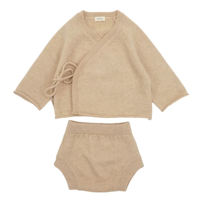 Organic Cashmere Bloomer + Wrap Cardigan Set | Beige