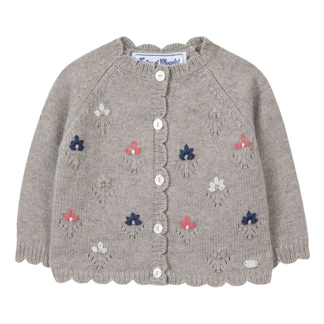 Strickjacke mit Blumenstickerei | Maulwurfsfarben