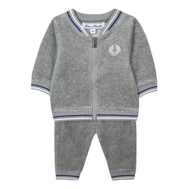 Zip Sweat + Velvet Jogger Set | Grigio chiné