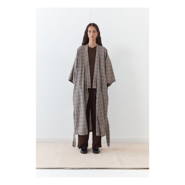 02 Belted Linen Check Dress | Maulwurfsgrau