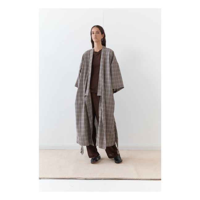 02 Belted Linen Check Dress | Maulwurfsgrau