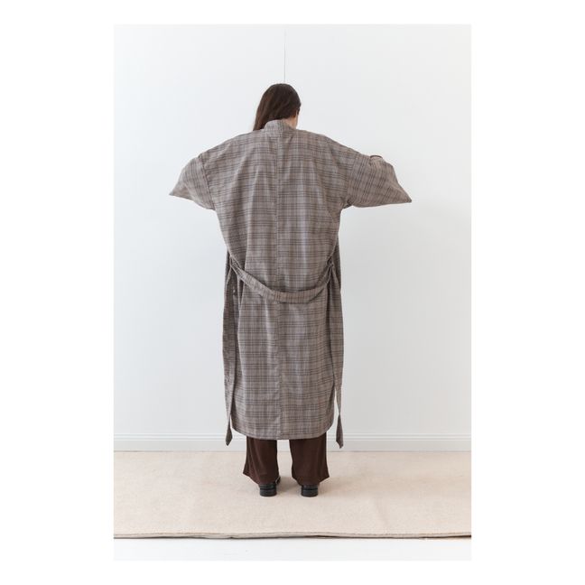 02 Belted Linen Check Dress | Grigio talpa