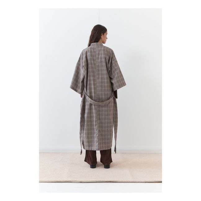 02 Belted Linen Check Dress | Maulwurfsgrau