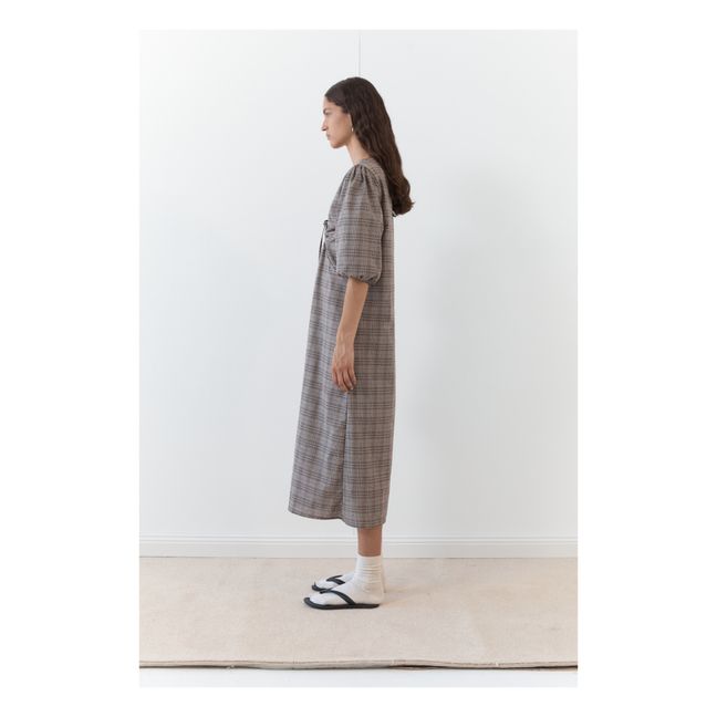 Kleid Away Kariert Leinen | Maulwurfsgrau
