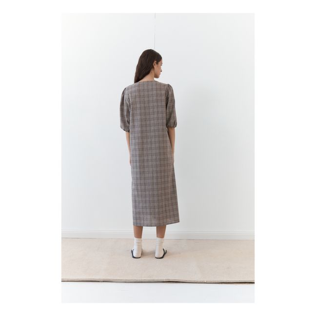 Vestido de cuadros de lino Away | Gris Topo