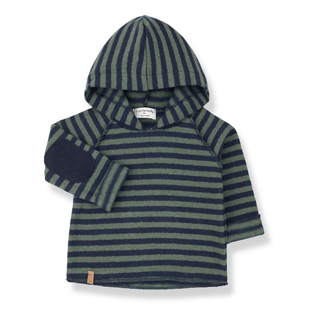 Sudadera con capucha de material reciclado a rayas Leandre | Azul verde