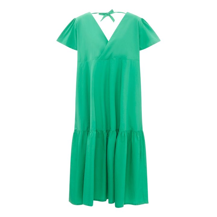 Women's Organic Poplin Ruffled Midi Dress | Verde- Immagine del prodotto n°0