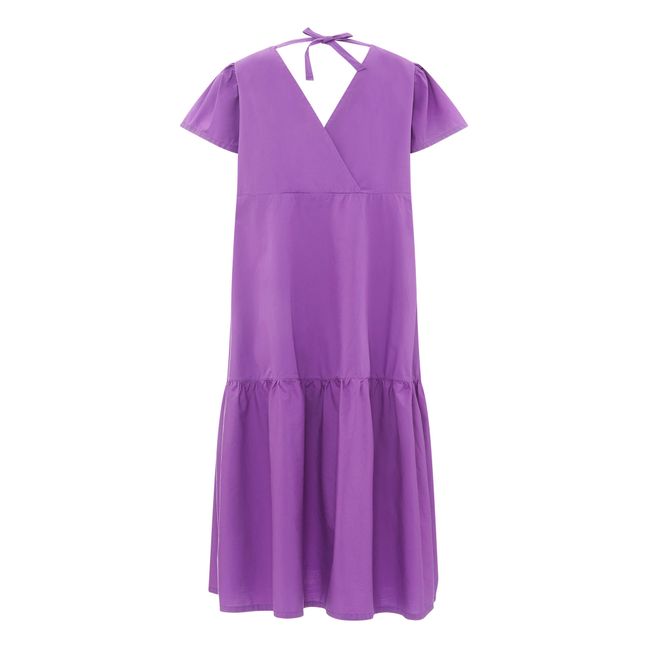 Women's Organic Poplin Ruffled Midi Dress | Purple