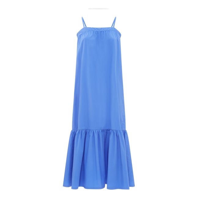 Robe Midi à Fines Bretelles Femme Popeline Organique | Bleu