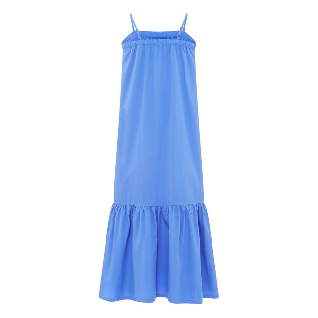 Robe Midi à Fines Bretelles Femme Popeline Organique | Bleu