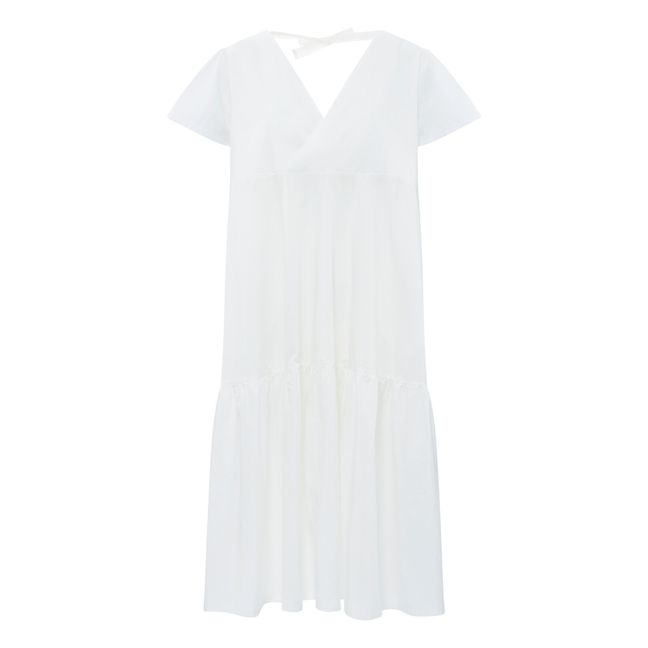 Women's Organic Poplin Ruffled Midi Dress | Bianco