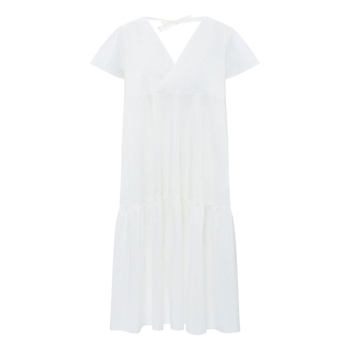 Women's Organic Poplin Ruffled Midi Dress | Bianco- Immagine del prodotto n°0