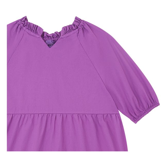 Girl's 3/4 Sleeve Organic Poplin Dress | Purple