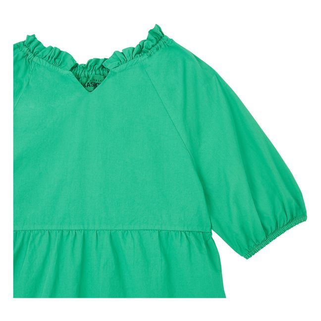 Vestido de popelina orgánica de manga 3/4 para niña | Verde