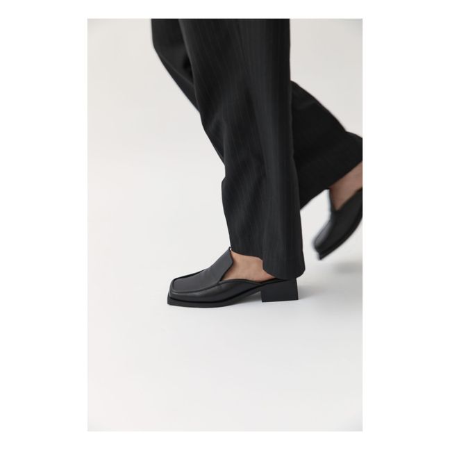 Mules Square Toe Leder | Schwarz