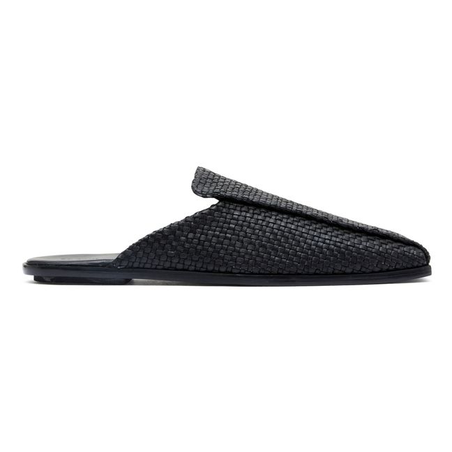 Mules Modernist Leder Wolle | Schwarz