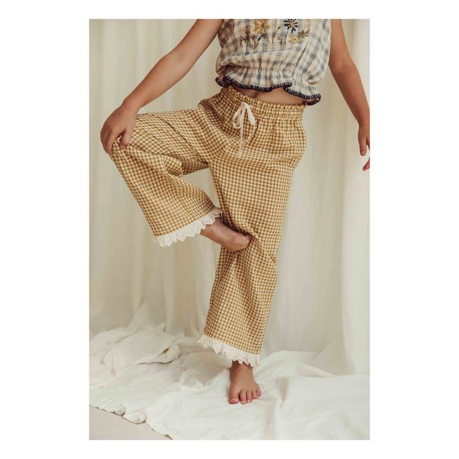 Pantalon Coton Bio Vichy Loulou | Jaune moutarde