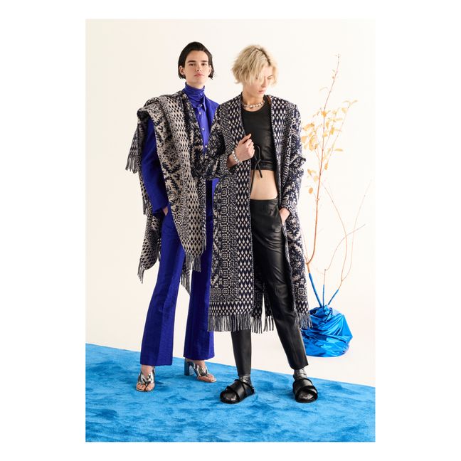 Mantel Clio Jacquard Wolle | Nachtblau