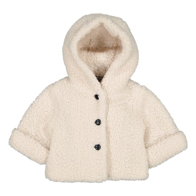 Manteau à Capuche Façon Fourrure Lion | Ecru
