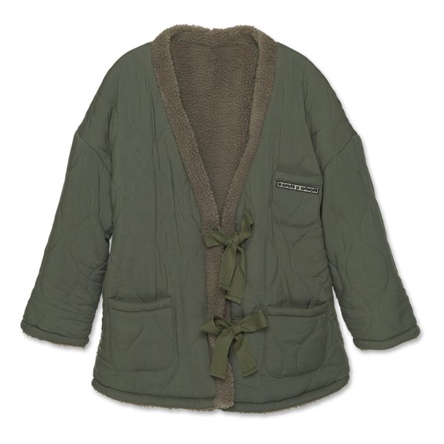 Veste Kimono Molleton Reversible | Vert kaki
