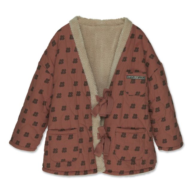 Giacca in pile Kimono stampata reversibile | Terracotta