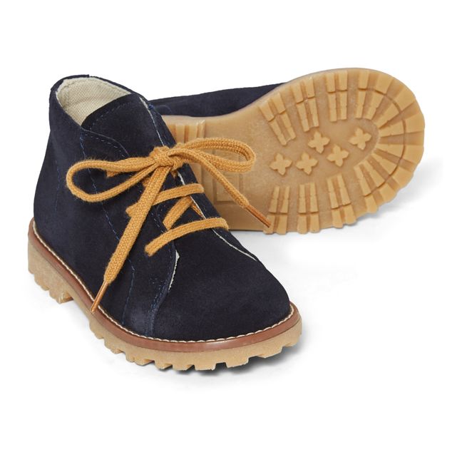 Suede Lace-Up Ankle Boots | Navy blue