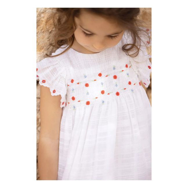 Robe Smockée Brodée Main | Ecru