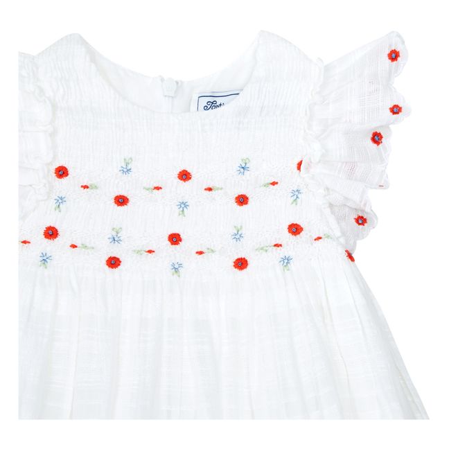 Robe Smockée Brodée Main | Ecru