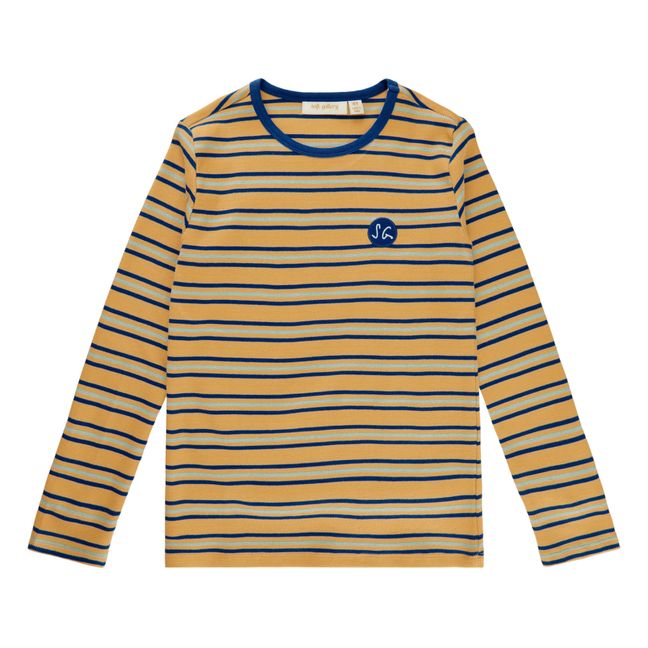 Marius Striped Organic Cotton T-Shirt | Yellow Curry colour