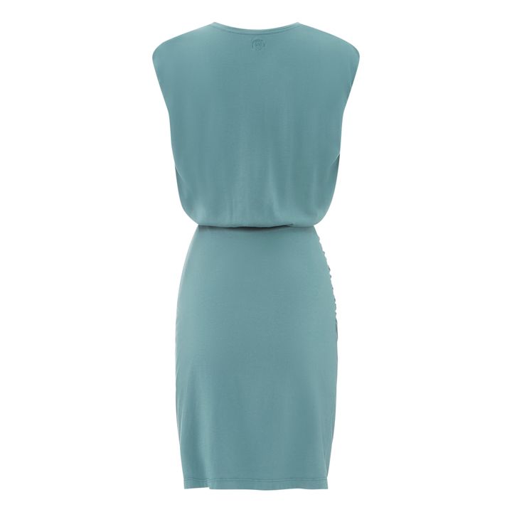 Vestido drapeado de algodón orgánico para mujer | Azul verde- Imagen del producto n°1