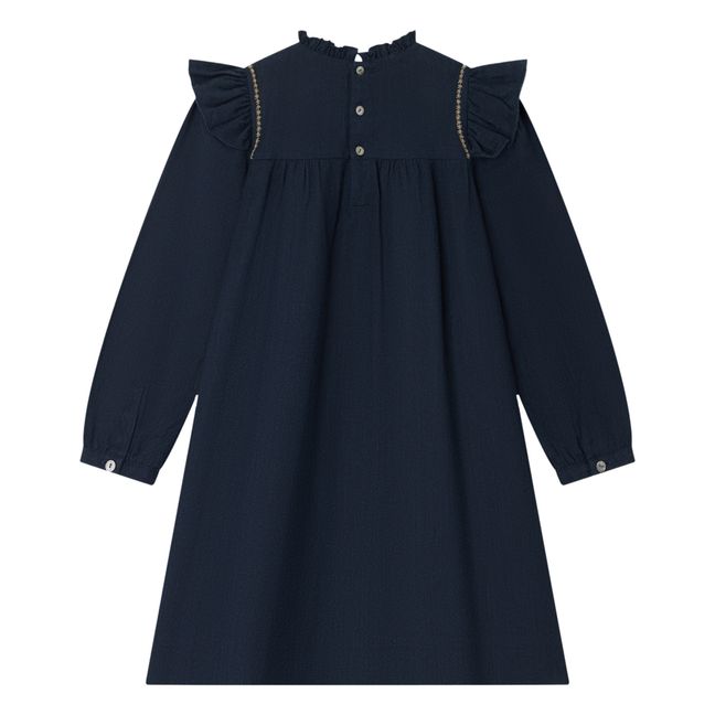 Robe Laine et Coton Brodée Tilia | Bleu marine