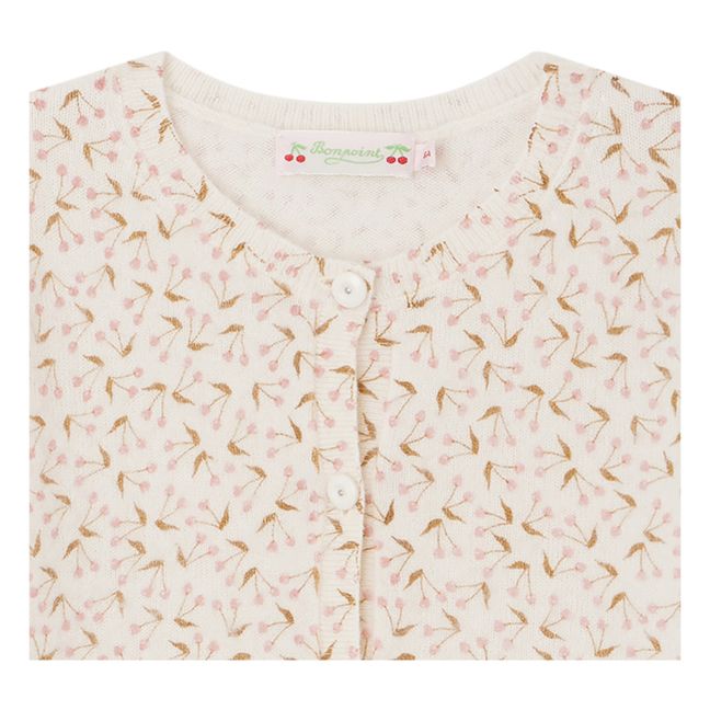 Cardigan Cachemire Cerises Twist | Ecru