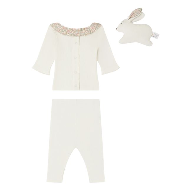 Set T-Shirt + Leggings aus Bio-Baumwolle + Plüschtier Daisie | Weiß