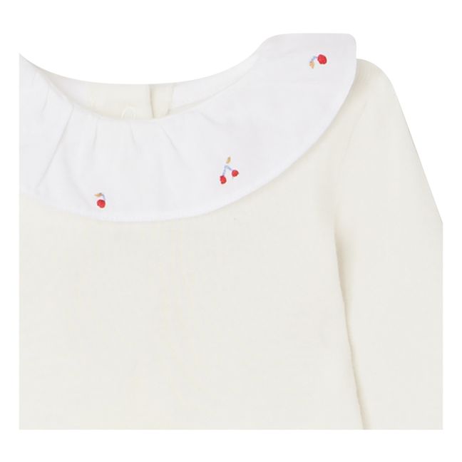 Body Coton Bio Col Brodé Cerises April | Ecru