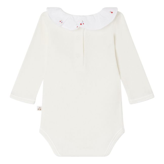 Body Coton Bio Col Brodé Cerises April | Ecru