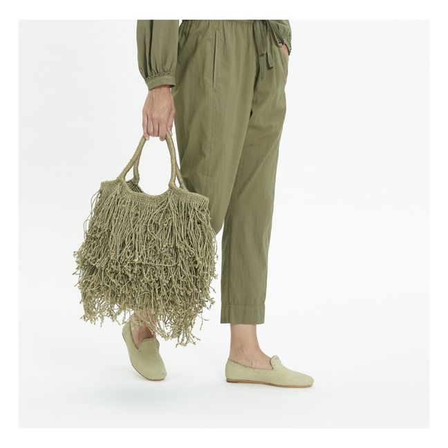 Bolsa de yute con flecos de macramé | Olive