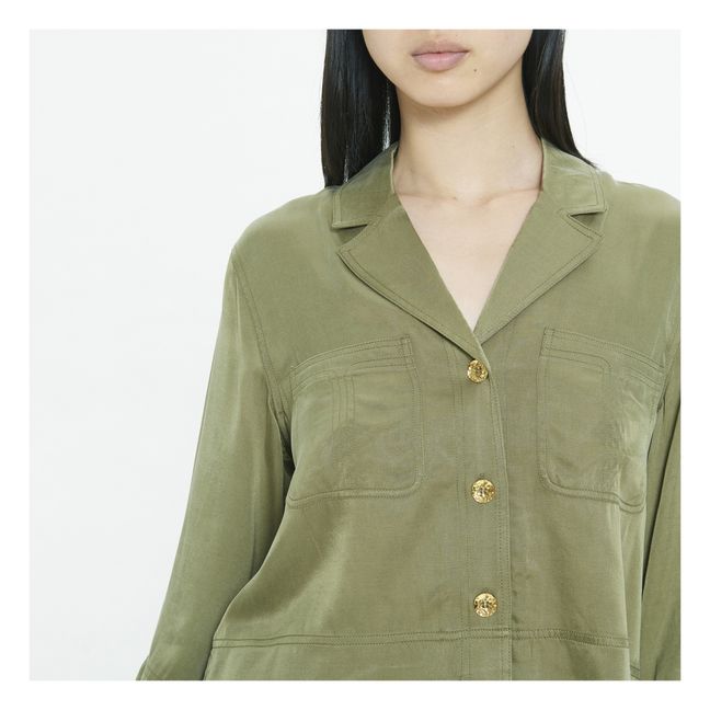 Cropped Satin Shirt | Verde militare